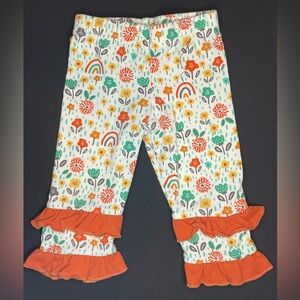 Rare Editions Multicolor Floral Pants with Orange Ruffles